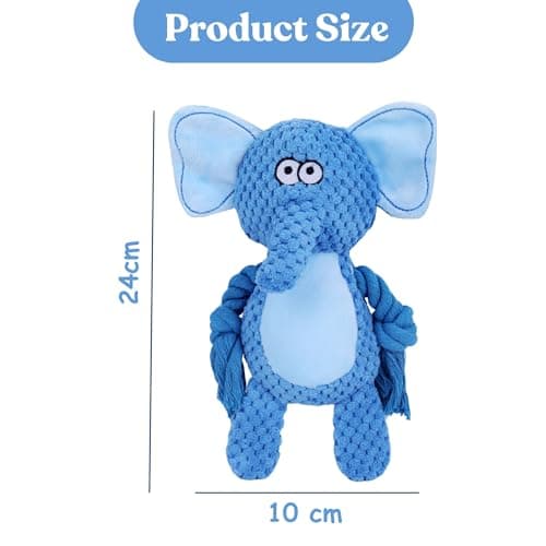 ZOOMIES Dog Chew Toy – Baby Elephant Plush with Squeaker & Rope for Interactive Play – Soft & Durable Pet Toy 4