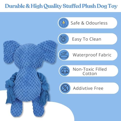 ZOOMIES Dog Chew Toy – Baby Elephant Plush with Squeaker & Rope for Interactive Play – Soft & Durable Pet Toy 7