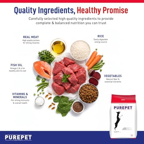 Purepet Adult Dry Dog Food 10kg | Meat & Rice Flavour | Promotes Health & Vitality | Immune Support | Healthy Digestion | Nutrient Rich 4