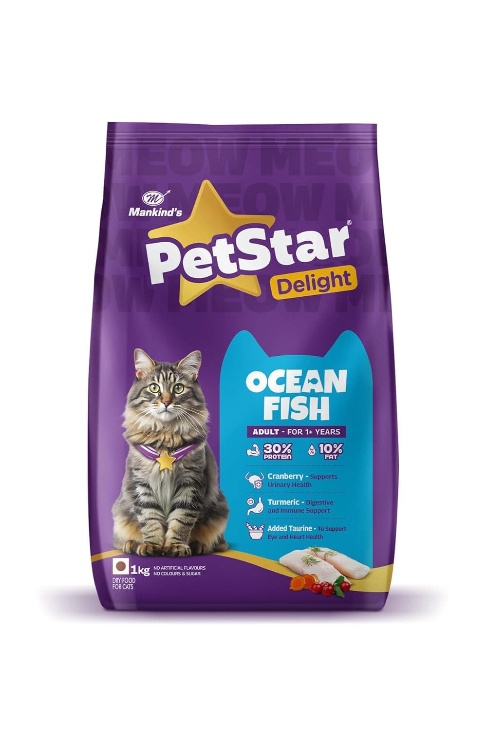 Mankind PetStar Adult Cat Food – Ocean Fish Flavour (1 KG) | Complete Nutrition with Taurine & Omega for Urinary, Digestive & Heart Health